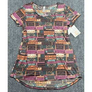 LulaRoe Classic T-Shirt Womens XS Multicolor Geometric Round Neck Short Sleeve